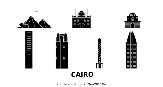 Egypt, Cairo flat travel skyline set. Egypt, Cairo black city vector illustration, symbol, travel sights, landmarks.