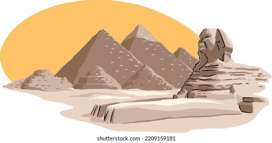 Egypt Cairo Giza. View of pyramids with Sphinx