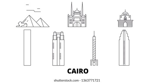 Egypt, Cairo line travel skyline set. Egypt, Cairo outline city vector illustration, symbol, travel sights, landmarks.