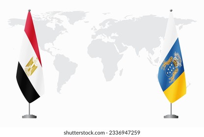 Egypt and Canary Islands flags for official meeting against background of world map.