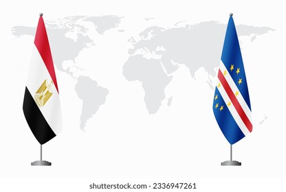 Egypt and Cape Verde flags for official meeting against background of world map.