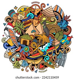 Egypt cartoon doodle illustration. Funny design. Creative vector background with African country elements and objects. Colorful composition
