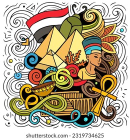 Egypt cartoon doodle illustration. Funny design. Creative vector background with African country elements and objects. Colorful composition