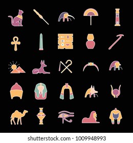 Egypt cartoon Icons set. Vector illustration with Egypt object with pharaon, mummy and camel isolated on black background. Egypt culture and traditions. Historic objects.