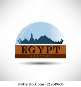 Egypt, City Skyline Silhouette In Snow Globe. Vector Design.