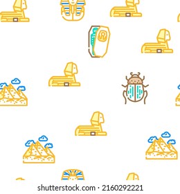 Egypt Civilization Landscape Vector Seamless Pattern Color Line Illustration