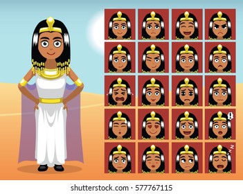 Egypt Cleopatra Cartoon Emotion faces Vector Illustration