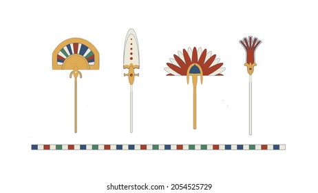 Egypt color fan set. Egypt ornamental fan composition, ornamental element of Ancient Egypt. Color linear fans