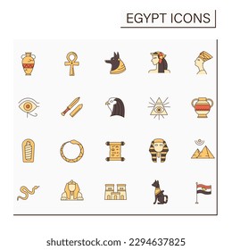 Egypt color icons set. Egyptian culture. Traditional Egyptian civilization symbols. Traveling concept. Isolated vector illustrations