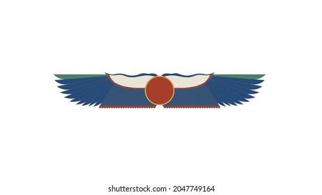 Egypt color ornamental wings and snake. Ornamental element of Ancient Egypt. Color linear wings
