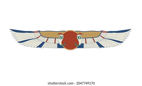 Egypt color ornamental wings and snake. Ornamental element of Ancient Egypt. Color linear wings
