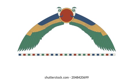 Egypt color ornamental wings and snake. Ornamental element of Ancient Egypt. Color linear wings