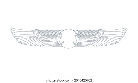 Egypt color ornamental wings and snake. Ornamental element of Ancient Egypt. Linear wings