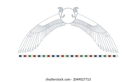 Egypt color ornamental wings and snake. Ornamental element of Ancient Egypt. Linear wings