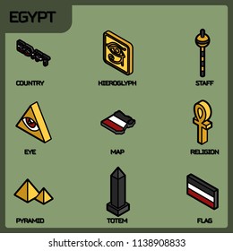 Egypt color outline isometric icons