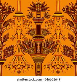 Egypt colorful ornament. Vector hand drawn seamless pattern
