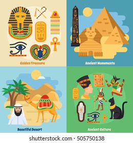 Egypt concept icons set with ancient culture symbols flat isolated vector illustration 