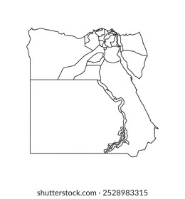 egypt contour map with regions isolated on white background. Map of egypt. Vector illustration North Africa