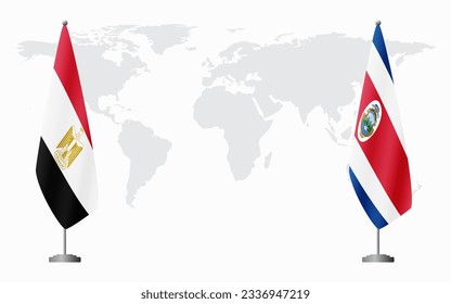 Egypt and Costa Rica flags for official meeting against background of world map.