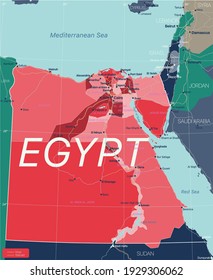 Egypt country detailed editable map with regions cities and towns, roads and railways, geographic sites. Vector EPS-10 file