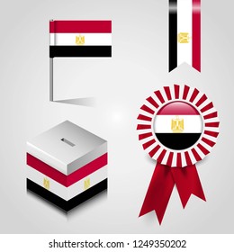 Egypt Country Flag place on Vote Box, Ribbon Badge Banner and map Pin