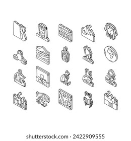 Egypt Country Monument Excursion isometric icons set. Egypt Pyramid And Sphinx Antique Construction, Pharaoh And Egyptian God, Hieroglyph And Desert, Abu Simbel And Giza City Color