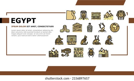 Egypt Country Monument Excursion Landing Web Page Header Banner Template Vector. Egypt Pyramid And Sphinx Antique Construction, Pharaoh And Egyptian God, Hieroglyph Desert, Giza City Illustration