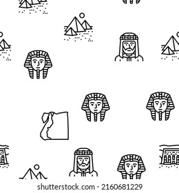 Egypt Country Monument Excursion Vector Seamless Pattern Thin Line Illustration