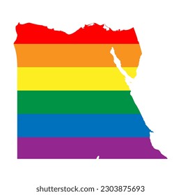 Egypt country silhouette. Country map silhouette in rainbow colors of LGBT flag.