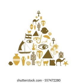 egypt country theme symbols icons set pyramid shape eps10