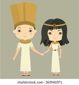 Egypt. Couple in Egyptian costumes. Vector illustration