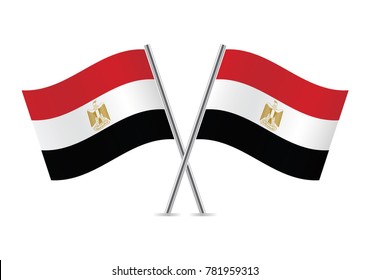 Egypt crossed flags. Egyptian flags, isolated on white background. Vector icon set. Vector illustration.