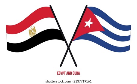 Egypt and Cuba Flags Crossed And Waving Flat Style. Official Proportion. Correct Colors.