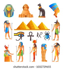 Egypt culture symbols vector isolated icons of gods and sacred animals