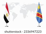 Egypt and Democratic Republic of Congo flags for official meeting against background of world map.