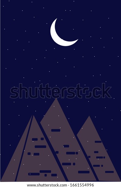 Egypt Desert Background Illustration Moon Pyramids Stock Vector Royalty Free