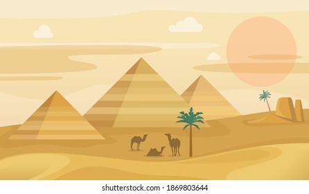 Caravan Camels Desert Saxaul Pyramid Sun Stock Vector (Royalty Free ...