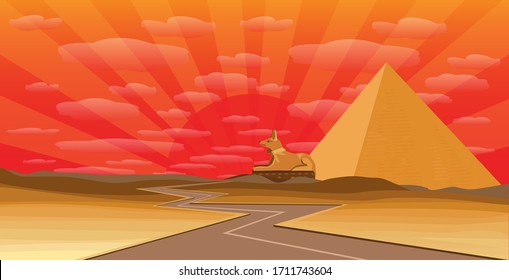 egypt desert with  pyramid Anubi