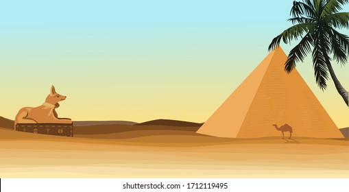 egypt desert with  pyramid and Anubi