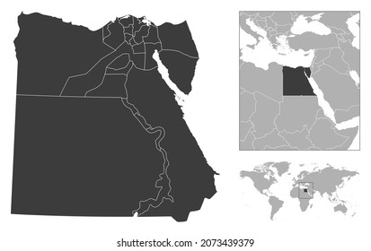 Egypt - detailed country outline and location on world map. Vector illustration