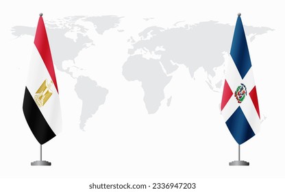 Egypt and Dominican flags for official meeting against background of world map.