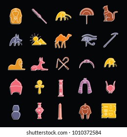 Egypt doodle Icons set. Vector illustration with Egypt object with pharaon, mummy and camel. Egypt culture and traditions. Historic objects.