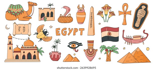 Egypt doodles, cartoon elements collection for posters, stickers, banners, cards, signs, etc. EPS 10