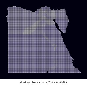 Egypt dotted map. Digital style map of the country on a dark background. Egypt shape with square dots. Colored dots style. Small size squares. Classy vector illustration.