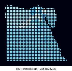 Mapa salpicado de Egipto. Mapa de estilo digital del país sobre fondo oscuro. Forma de Egipto con puntos circulares. Estilo de puntos de colores. Círculos de tamaño Grande. Ilustración vectorial de tendencia.