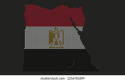 Egypt dotted map flag with grunge texture in mosaic dot style. Abstract pixel vector illustration of a country map with halftone effect for infographic. 