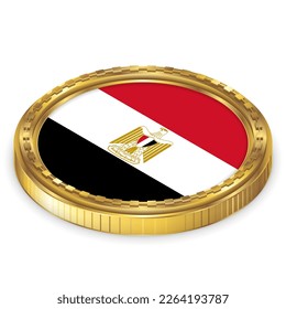 Egypt (EG) National Flag Round Icon 2.5D Isometric Projection View Gold Coin Isolated on White Background