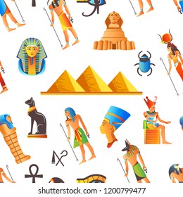 Egypt and Egyptian mythological signs seamless pattern isolated background vector.