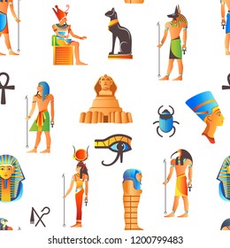 Egypt and Egyptian mythological signs seamless pattern isolated background vector.
