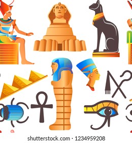 Egypt and Egyptian mythological signs seamless pattern isolated background vector.